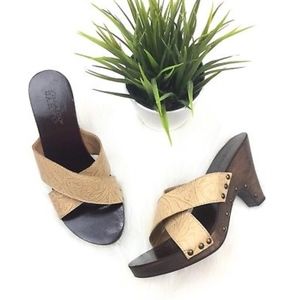 Franco Sarto Studded Wooden Sandals Heel